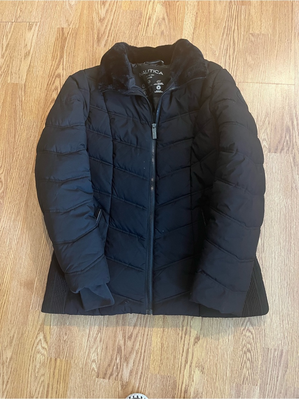 Nautica Women's Black Quilted Puffer with Plush Funnel Collar